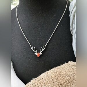 Silver Carnelian Deer Head Necklace